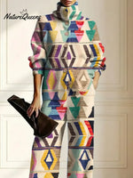 Women's Geometric Art Print Casual Cotton Knitted Suits