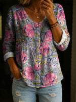 Women's Floral Pattern Art Print Casual Cotton Shirt