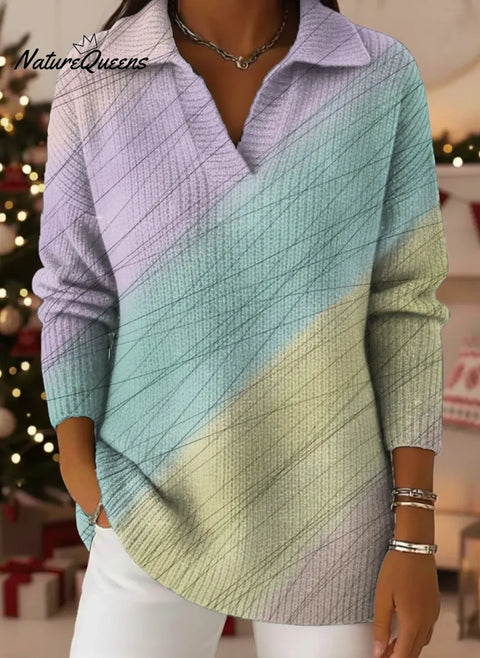 Women's Abstract Gradient Pattern Art Print Casual Cotton Sweater