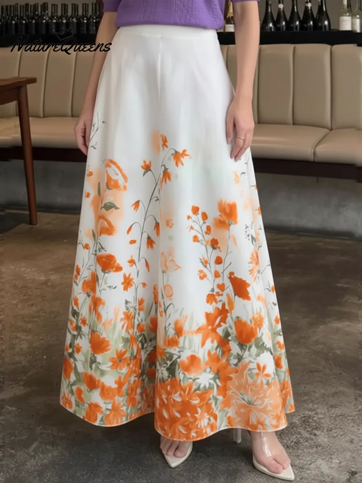 Women's colorful floral print A-line skirt