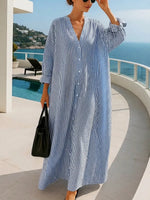 Women's Retro Striped Art Casual Vacation Cotton Linen Maxi Dress