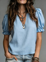 Women's Cozy Minimalist Solid-color V-neck 100% Cotton Shirt