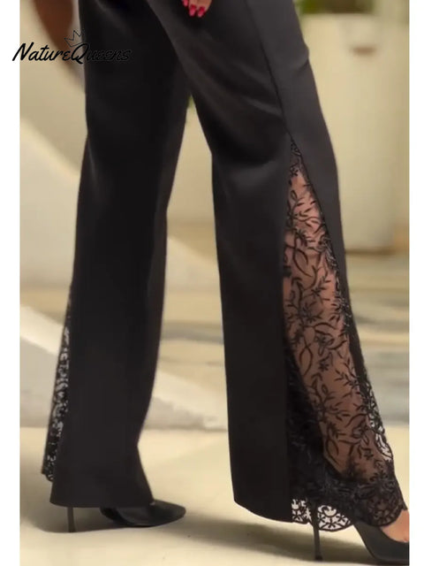 Women's Elegant Flared Pants With Side Lace Trim