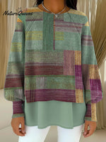 Women's Geometric Lines And Square Decorative Patterns Casual Round Collar Long Sleeve Sweater