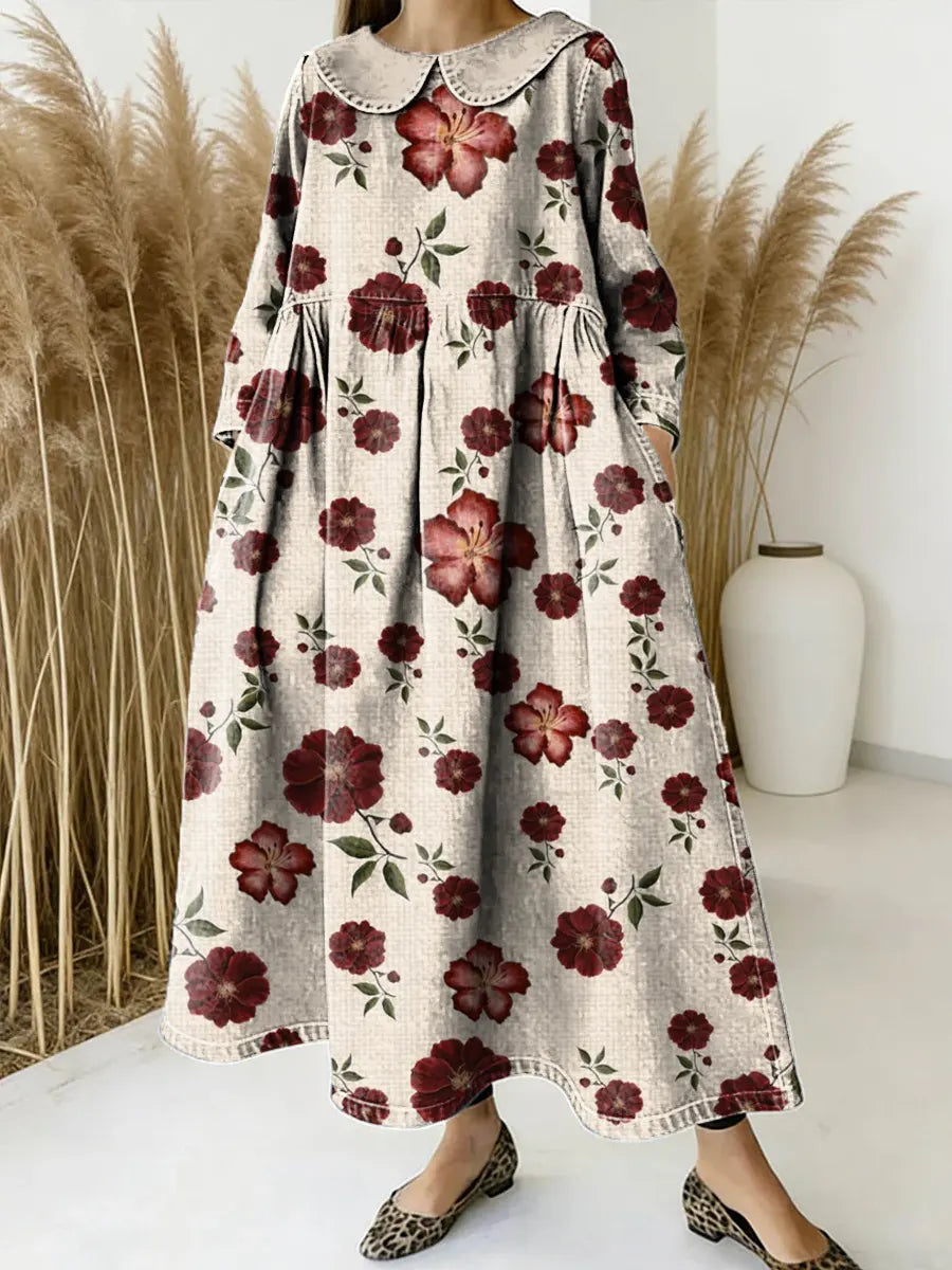 Women Floral Pattern Art Print Casual Denim Dress