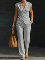 Women's V-neck Short-sleeve Top And Pants