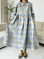 Women's Plaid And Star Decorative Patterns Casual Peter Pan Collar Denim Jeans Dress