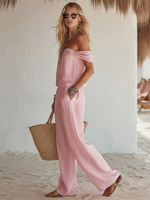 Vacation Leisure Off-shoulder Cotton-linen Jumpsuit