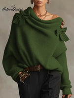 Women's Solid Color Off-the-shoulder Long-sleeved Casual Loose-fitting Knitted Sweater