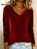 Women's Velvet Draped Neck Top