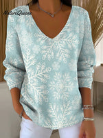 Women's Cool Snowflake Decorative Pattern Casual V Collar Long Sleeve Sweater