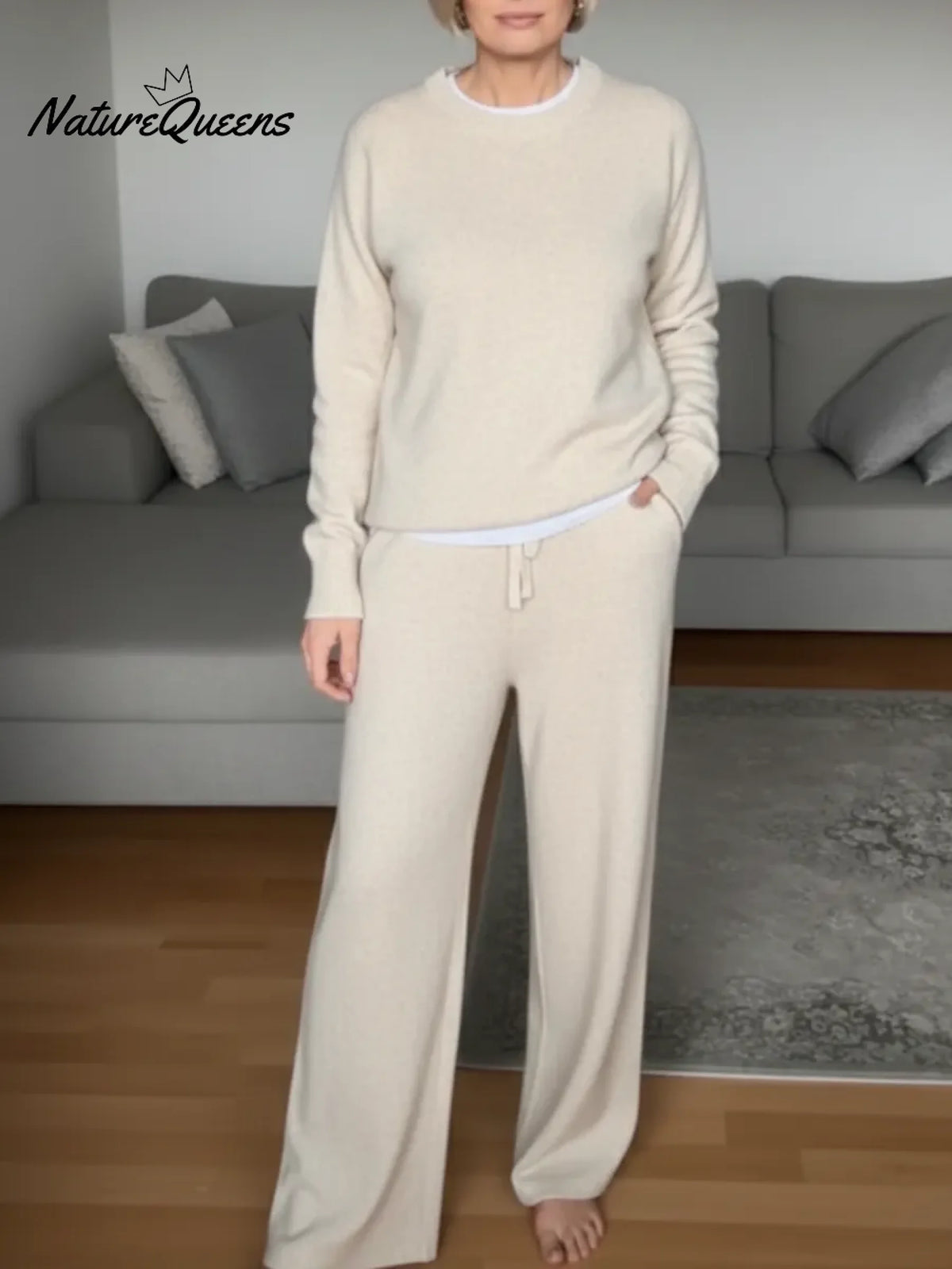 Cozy Round-neck Sweater And Wide-leg Pants Two-piece Set