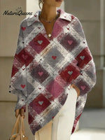 Women's Valentine's Day Heart Art Print Casual Knit Sweater