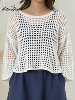 Women's Cozy Crocheted Openwork Pullover Top