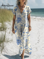 Women's Floral Art Print Casual Cotton And Linen Dress