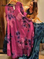 Women's Vintage Abstract Print V-neck Long-sleeved Casual Loose Cotton Dress