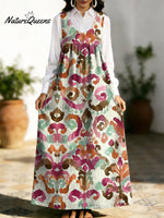 Women's Retro Colorful Pattern Art Print Casual Cotton Denim Dress