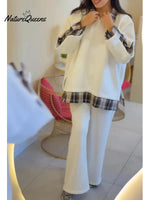 Women's Plaid Patchwork Cotton Sweatshirt And Pants Two-piece Set