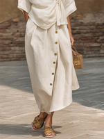 Casual Tie-front Shirt & Skirt Cotton Linen Two-piece Set