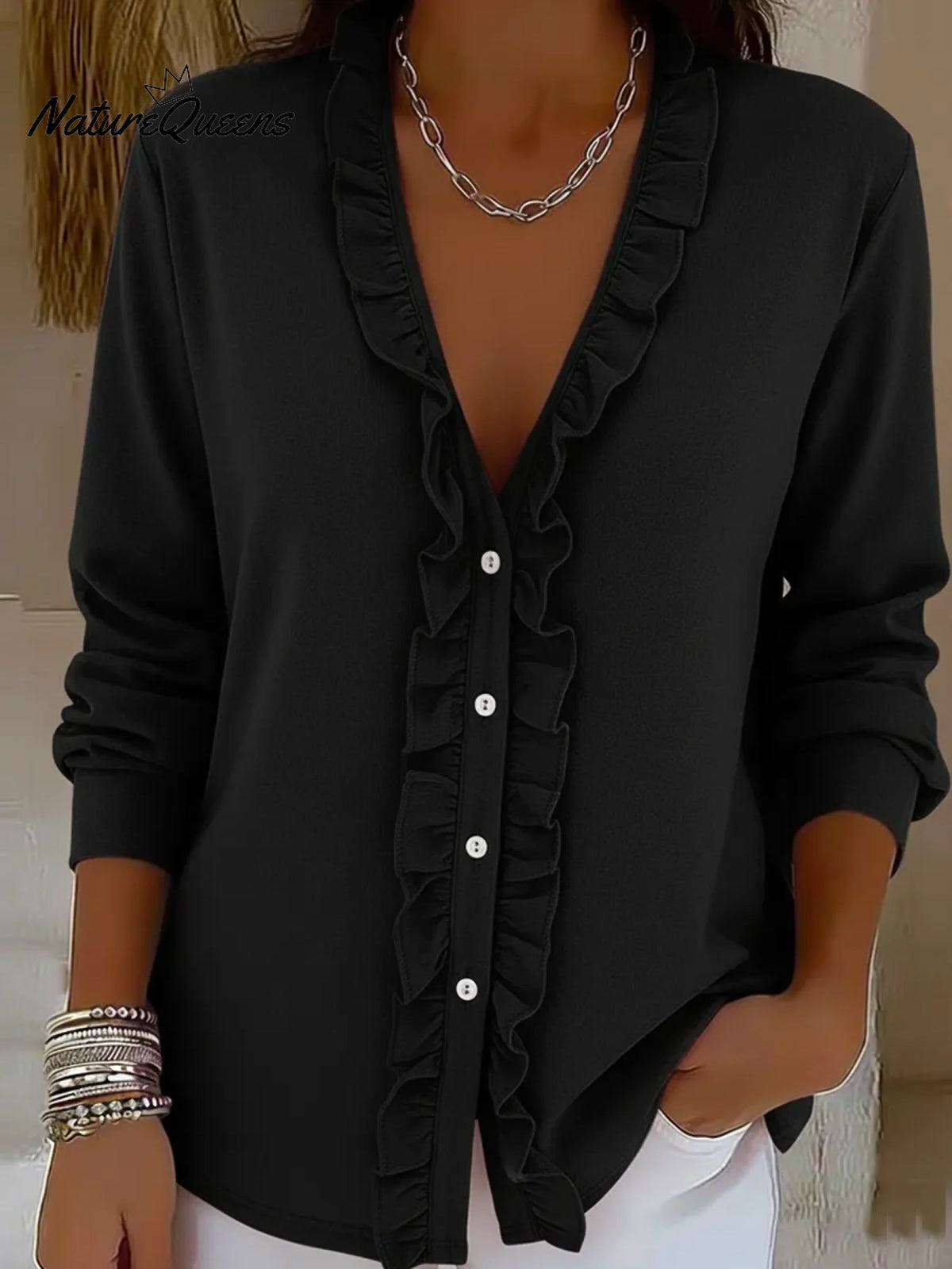 Retro Lace-trimmed V-neck Button-down Cardigan Top