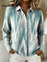 Gradient Color Pattern Casual Shirt Collar Long Sleeve Sweater