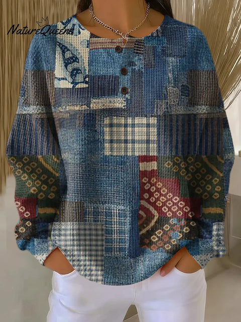 Women's Retro Pattern Art Print Casual Cotton Shirt