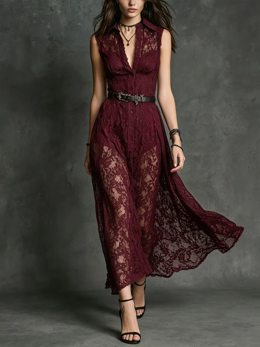 Women's Sexy Lace Shirt Dress
