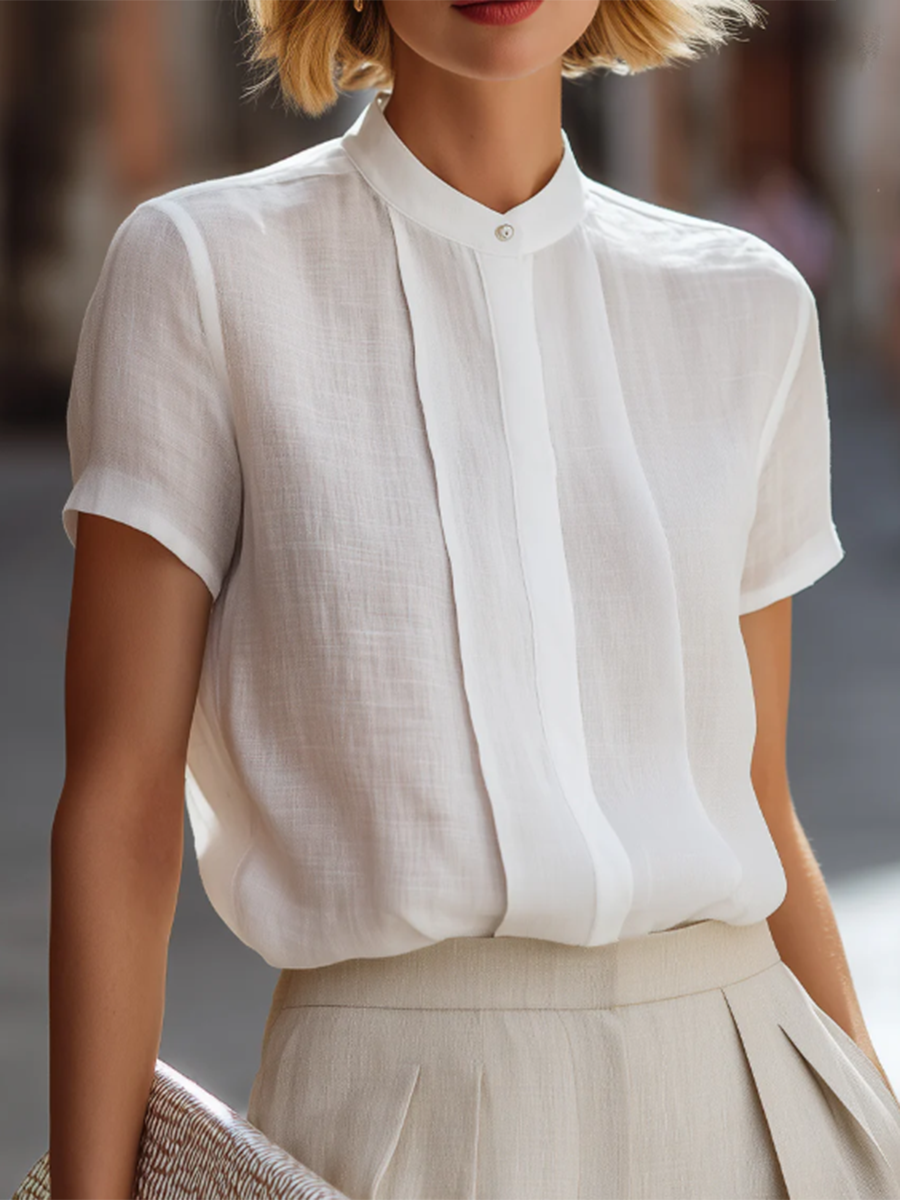 Minimalist & Cozy Stand-collar Cotton-linen Shirt Top