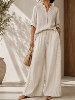 Comfortable Patchwork Lace Tencel Linen Wide-leg Pants