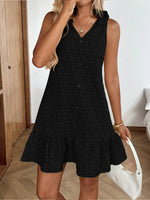 Women's V-neck Bow Strap Button Jacquard Sweet Dress