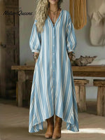 Women's Casual Striped Linen-cotton Dress