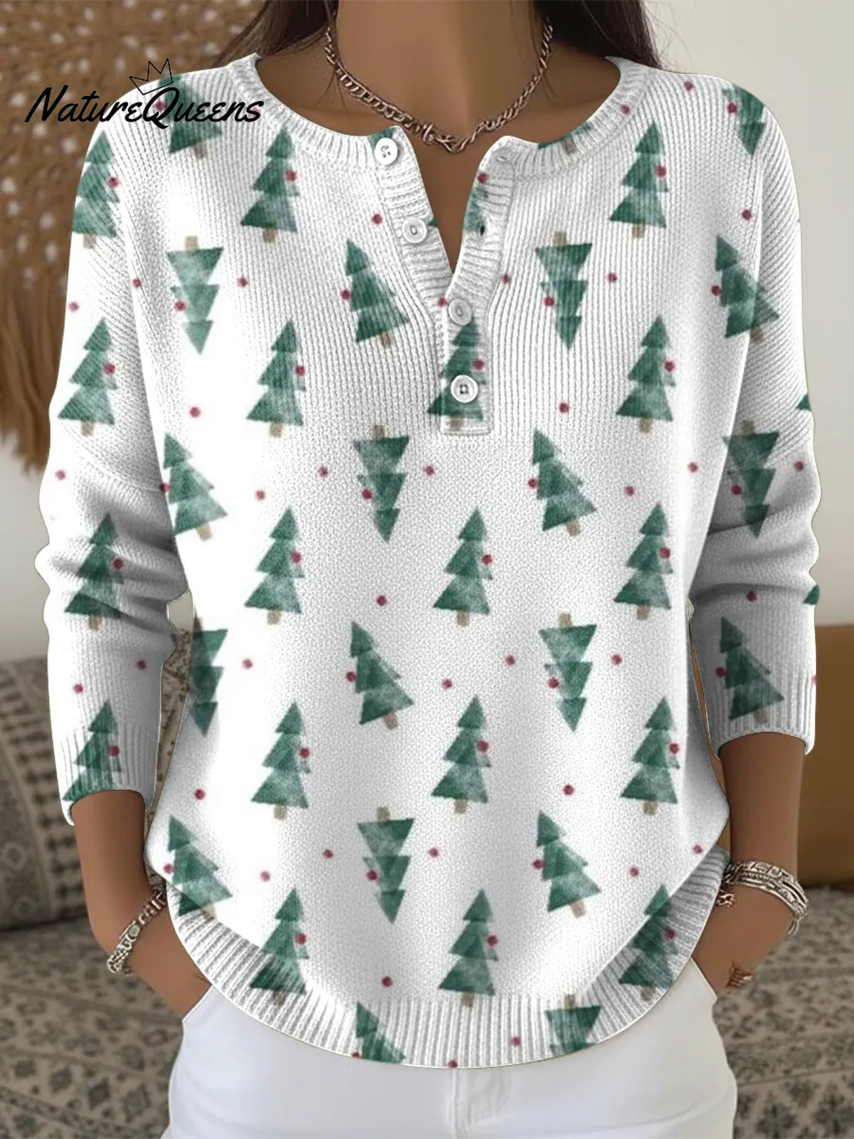 Women's Cute Little Christmas Tree Casual Printed Sweater