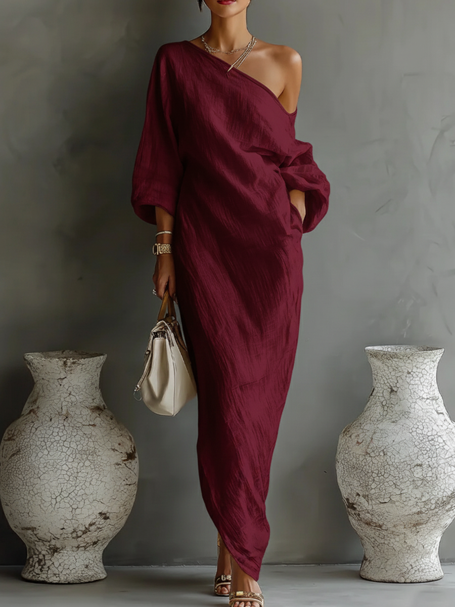 Elegant Irregular Off-the-shoulder Maxi Dress