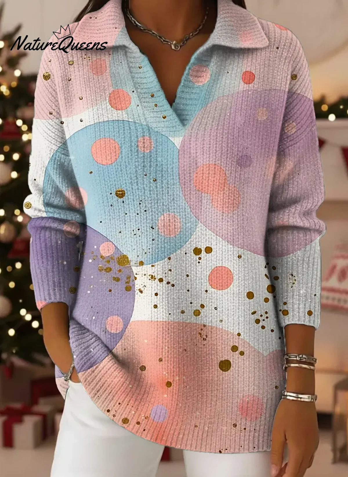 Women's Abstract Pattern Art Print Casual Cotton Sweater