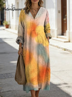 Women's Gradient Pattern Art Print Casual Cotton Dress