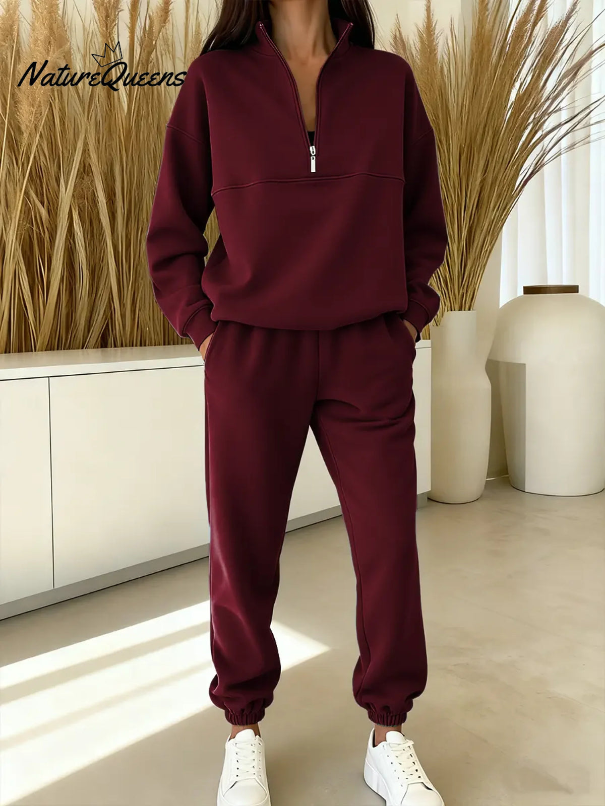 Women's Solid Color Cardigan Collar Long Sleeve Casual Loose-fitting Sweatshirt With Elastic Waist And Jogger Pants Set