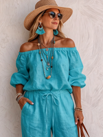 Cozy Boho Off-shoulder Cotton-linen Jumpsuit