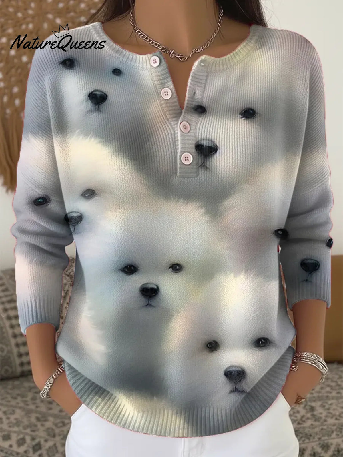 Women's Funny Dogs Pattern Art Print Casual Cardigan Sweater