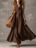Women's Simple Relaxed High-collar Cotton-linen Dress