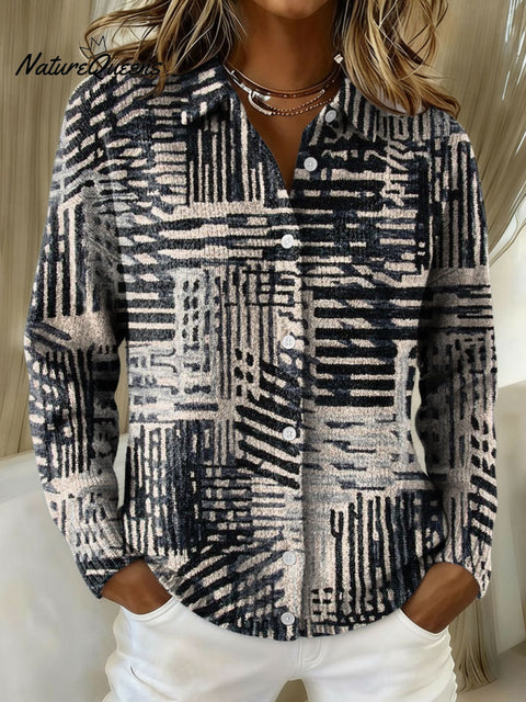 Women's Retro Geometric Abstract Stripe Pattern Art Print Cowl Neck Sweater