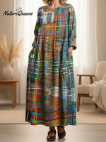 Women's Vintage Abstract Stripes Art Print Pocket Cotton Dress