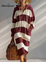 Women's Plaid Print Long-sleeved Casual Loose Hooded Knit Dress