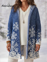 Blue Snowy Night Knitted Hooded Cardigan