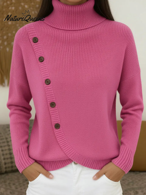 Women's Casual Solid Color Button-Detailed Pullover Sweater