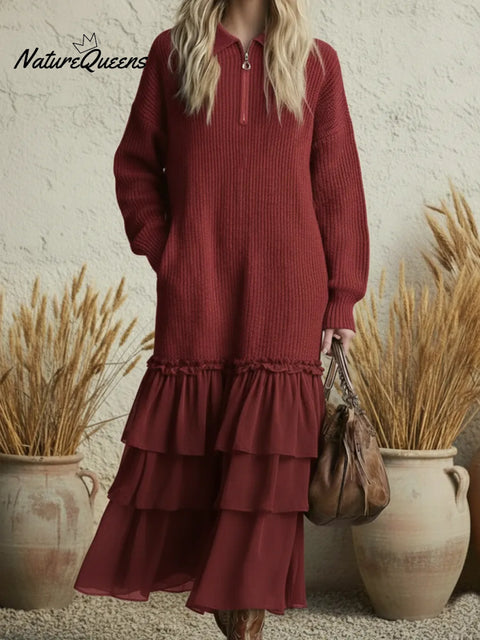 Retro Romantic Multi-layered Ruffled Hem Knit Dress