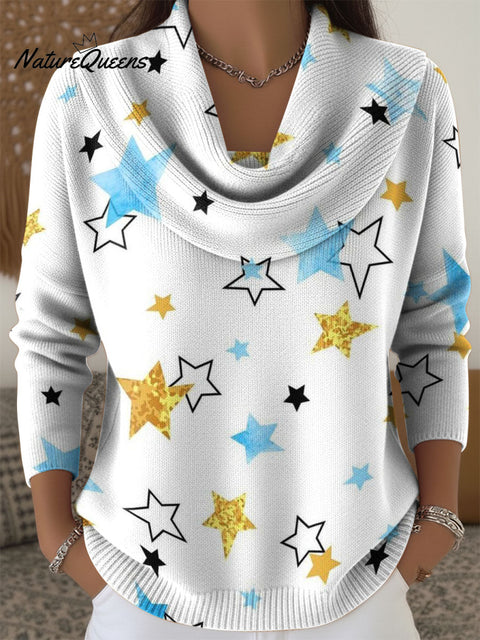 Winter Festival Star Decoration Pattern Women's Casual Swing Collar Long Sleeve Sweater