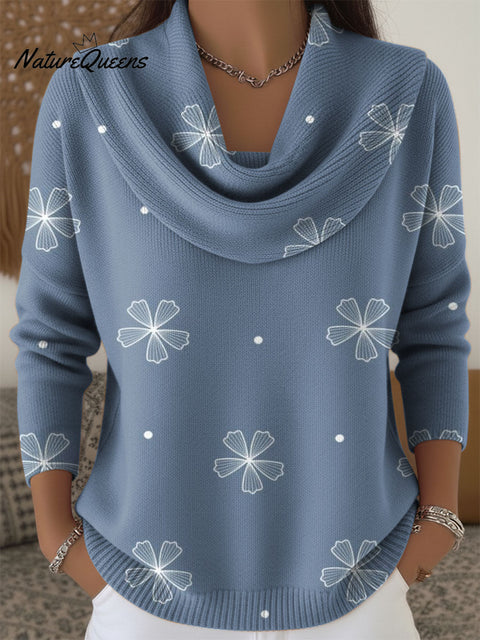 Elegant Floral Decorative Patterns Women's Casual Swing Collar Long Sleeve Sweater
