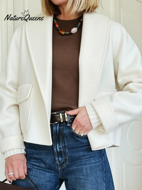 Classic Shawl Collar And Sleeve Patchwork Knit Wool Coat Jacket