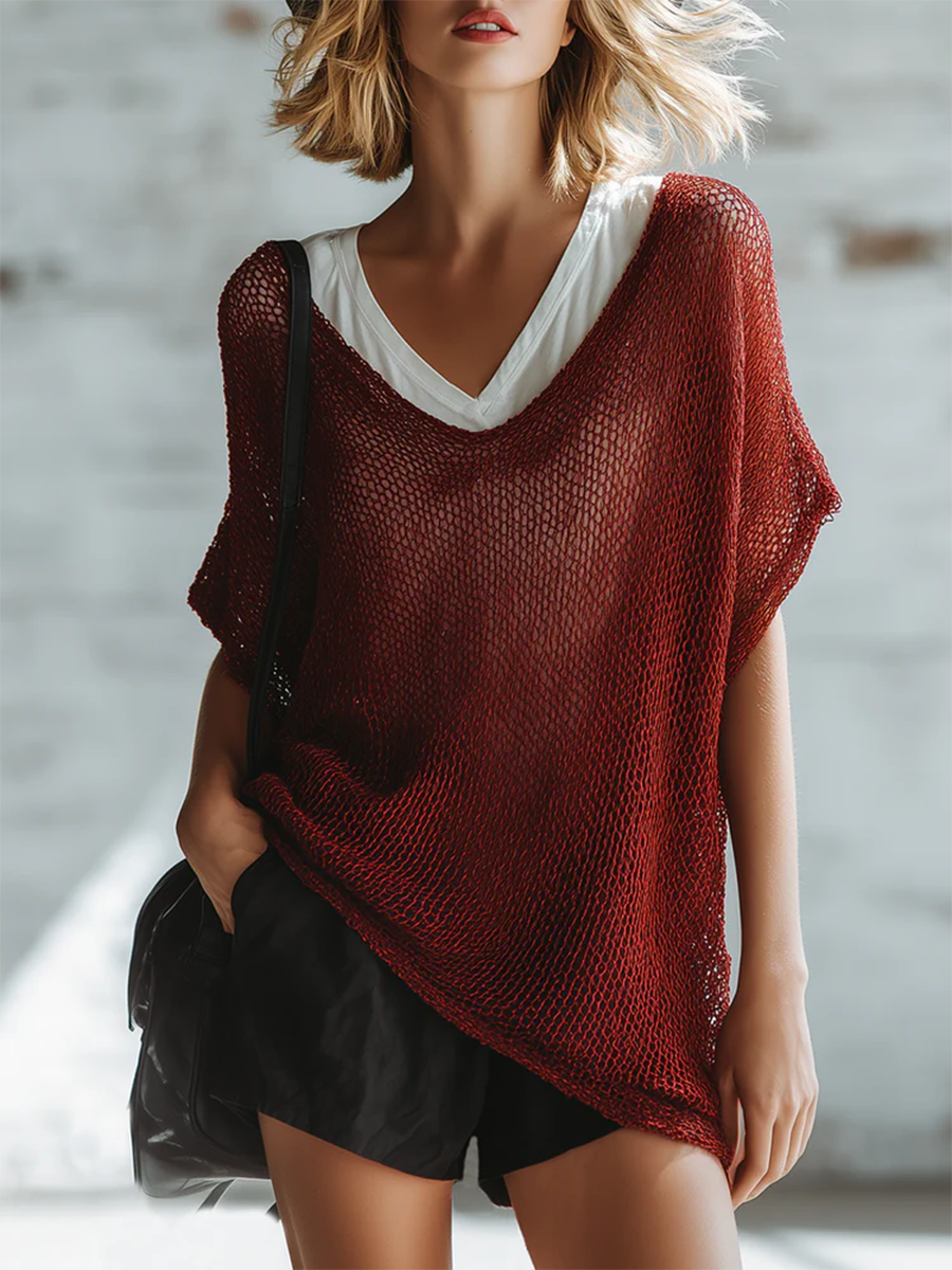 Casual & Sexy Loose-fit Open-knit Top