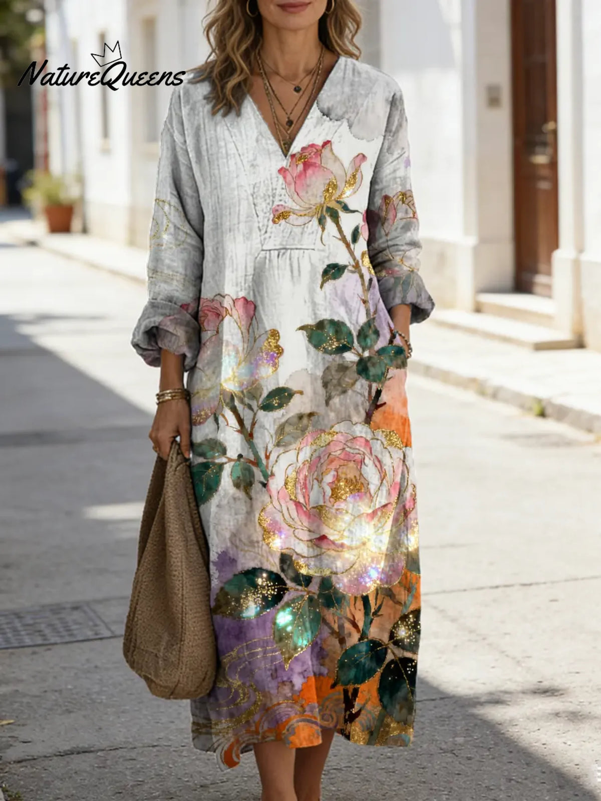 Women's Floral Art Print Casual Cotton Dress